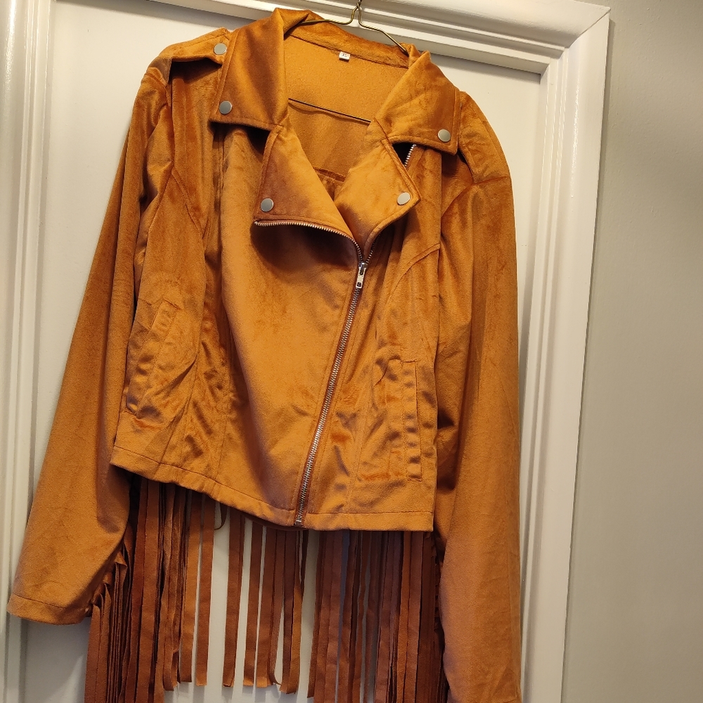 Brand New Suede like brown fringe jacket